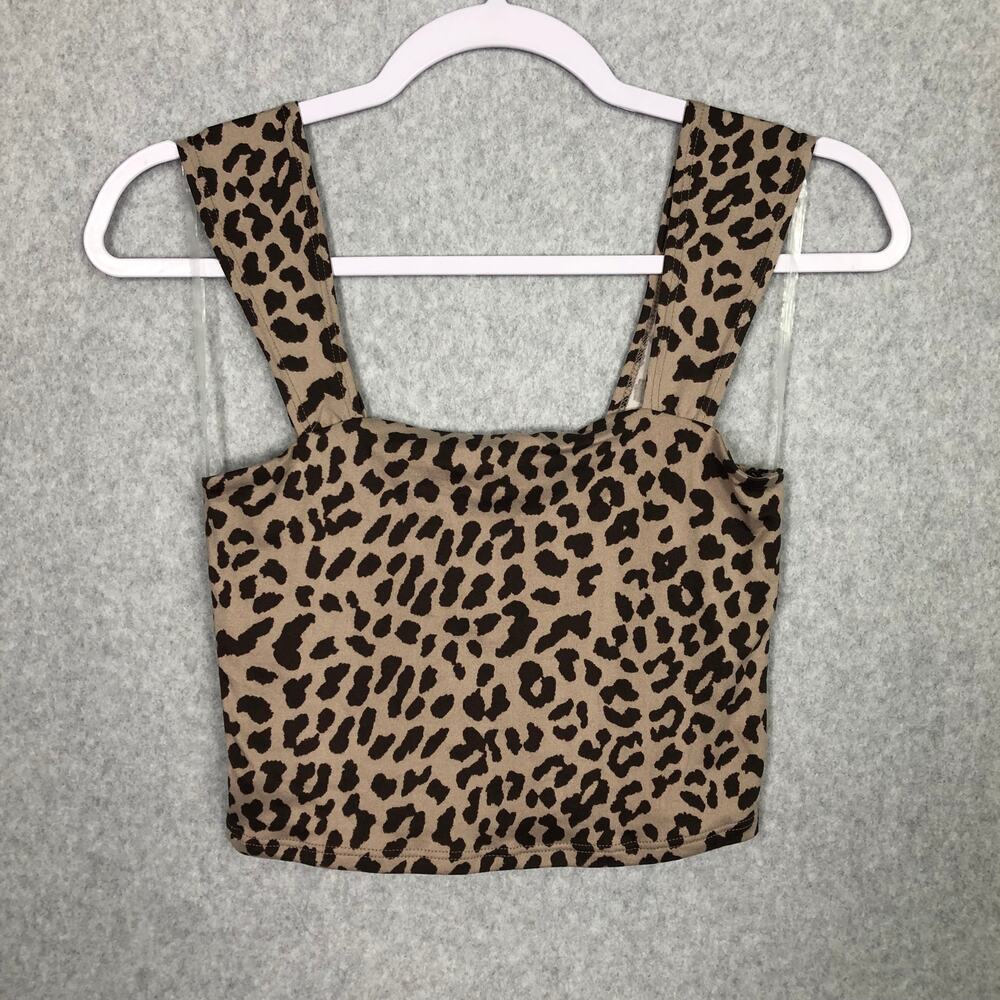 Livi Leopard Print Crop Top Tank Small Tan Brown‎ Neutral Maximalist Resort Vaca